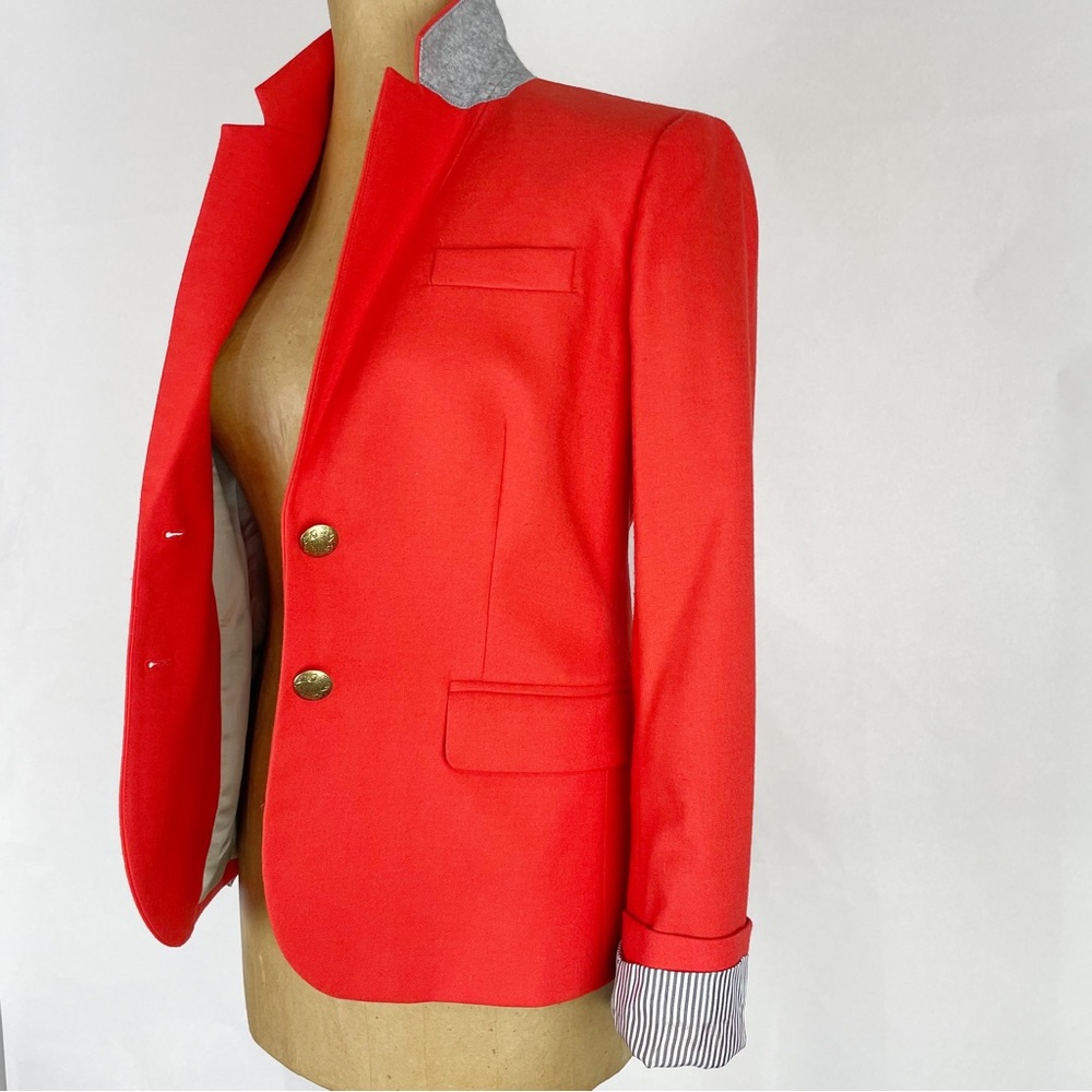J CREW Women’s “Schoolboy Blazer” Jacket Gold Buttons Pockets Bright Red Size 2